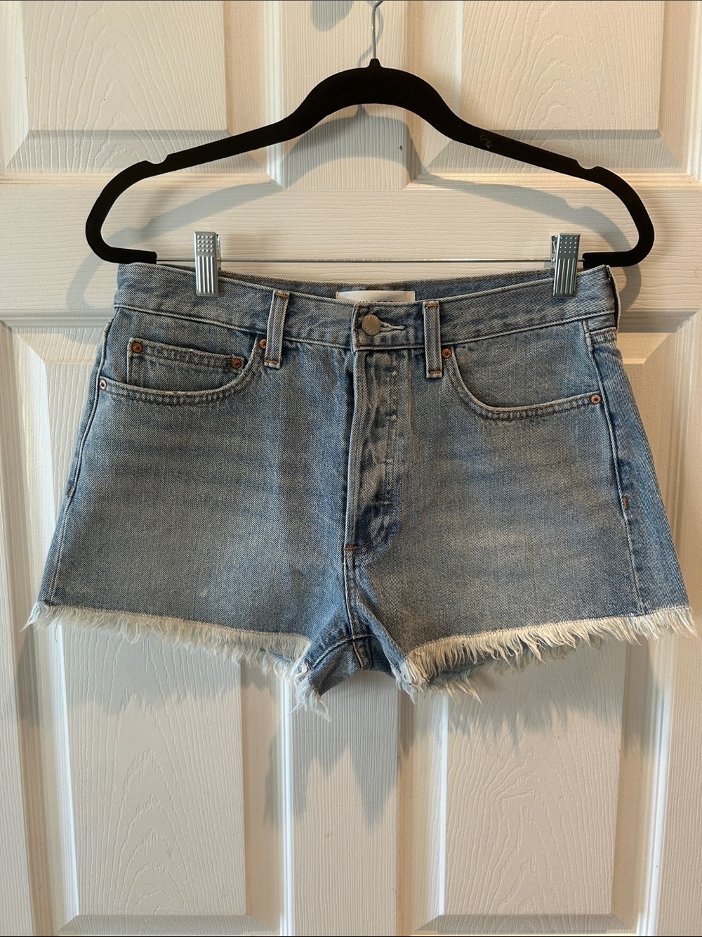 Denim Forum Light Blue Frayed Hem Denim Shorts